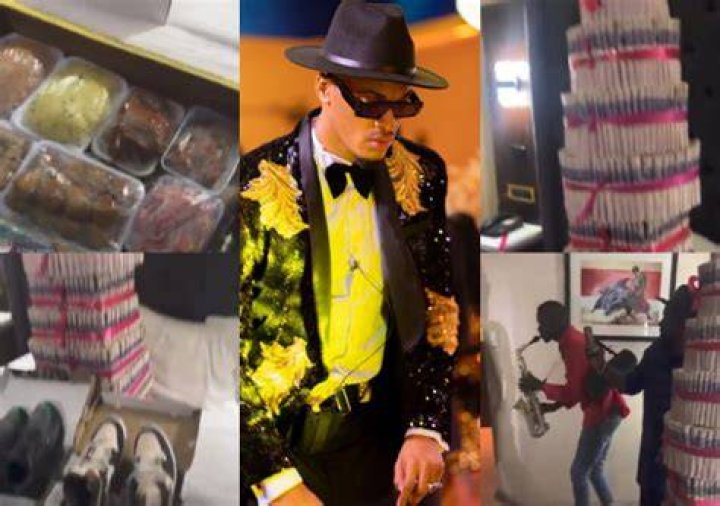 
BBNaija Season 7: Fans Gift Groovy Huge Money Cake, Tray Of Foods, Sneakers And More 