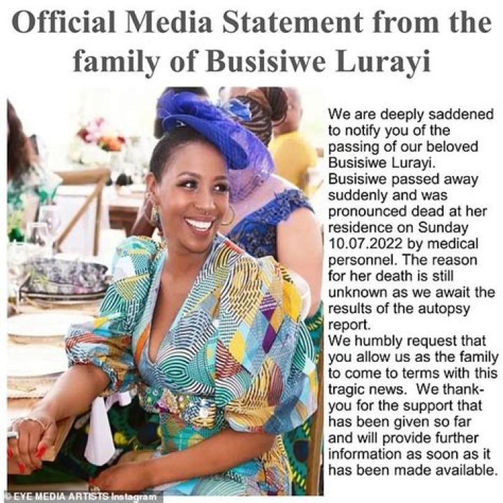 
Busisiwe Lurayi Obituary, What was Busisiwe Lurayi Cause of Death? 