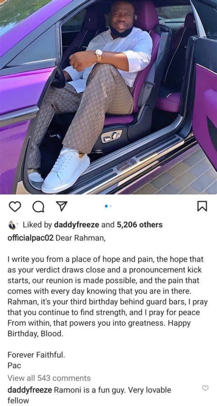 
Pac, Hushpuppi’s Friend, Writes Him As He Celebrates His Third Birthday In Prison: “Your Imprisonment Is Causing Me Pain.” 
